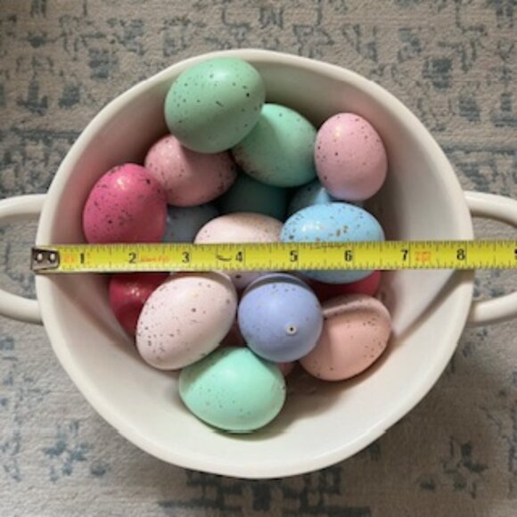 Rae Dunn Baby Chick "PEEP" Ceramic Strainer Colander with Colorful Eggs - Picture 3 of 9